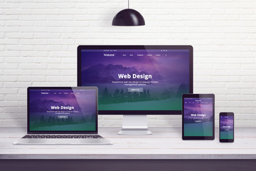 Responsive web site on multiple different display devices. Concept of web design, development work...