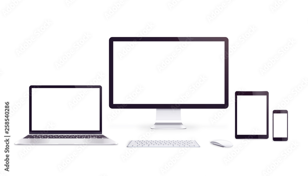 Aufkleber Isolated responsive devices with blank displays for app or web page promotion.