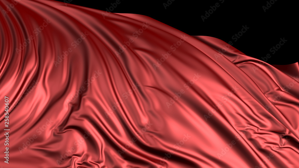Poster 3d rendering of red silk. the fabric develops smoothly in the wind