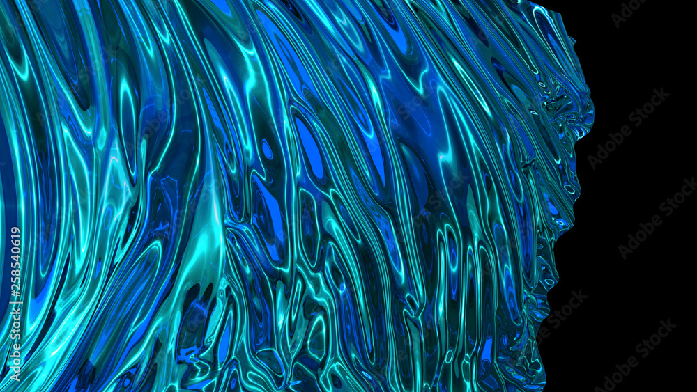 Poster 3d rendering of blue shiny fabric. the fabric develops smoothly in the wind
