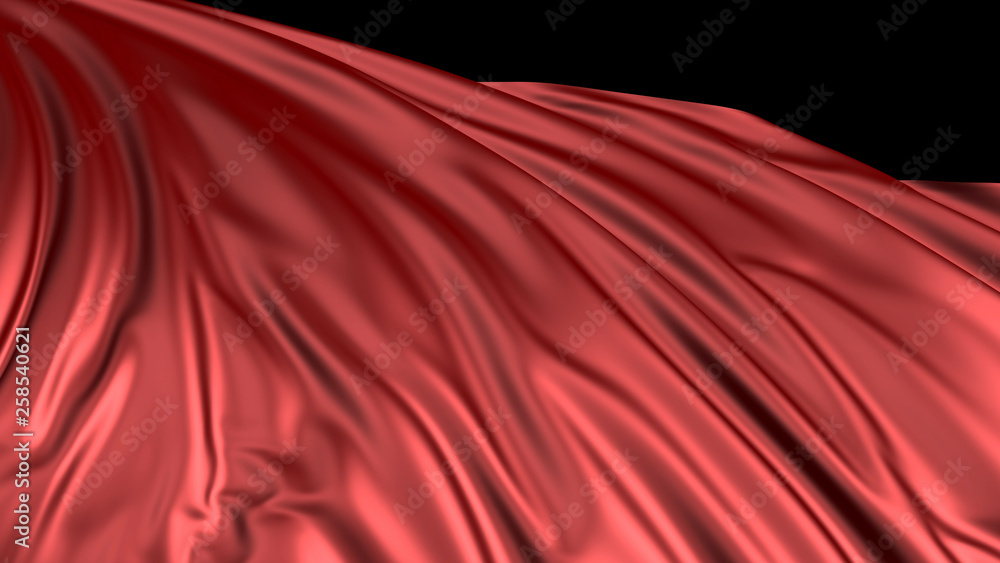 Poster 3d rendering of red silk. the fabric develops smoothly in the wind