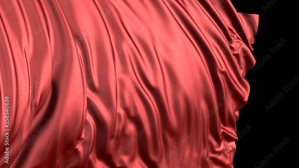 Poster 3d rendering of red silk. the fabric develops smoothly in the wind