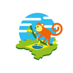 monkey animal with map of brazil
