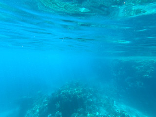 Beautiful texture of the sea and ocean water. blue background. Underwater photography. Red Sea, Egypt.