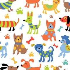 Stickers pour porte Chiens Modèle sans couture avec des chiens mignons.