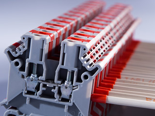 Terminal strip for electrical wiring. Industrial terminal blocks (or clamps)
