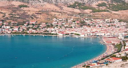 Pag island aerial view. The view on croatian sea, Dalmatia, Croatia