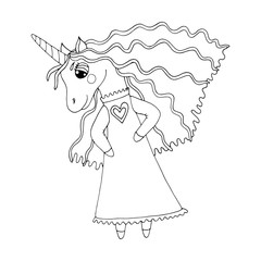 Black line Unicorn for coloring book or page
