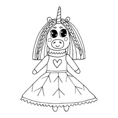 Black line Unicorn for coloring book or page