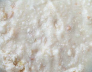 Close view of cold canned clam chowder
