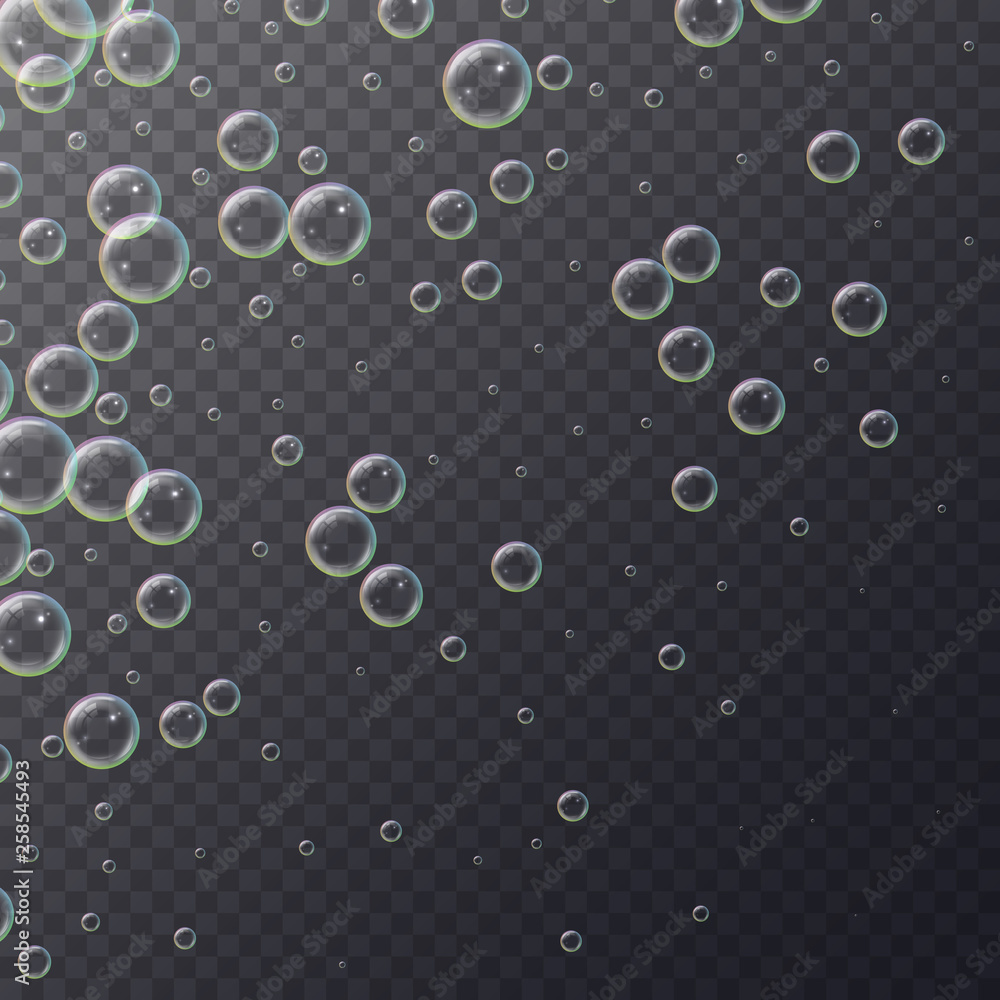 Aufkleber realistic 3d floating soap bubbles, rainbow color reflection. isolated on transparent background. ve