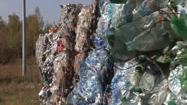Material Recovery Facility. Sorted plastic waste ready for reprocessing