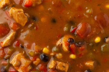 Chicken tortilla soup top close view.