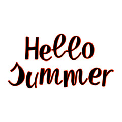 Hello Summer hand drawn lettering phrase isolated on white background. Handwritten calligraphy design for greeting cards, posters, banners, cloth, textile, fabric. Vector illustration