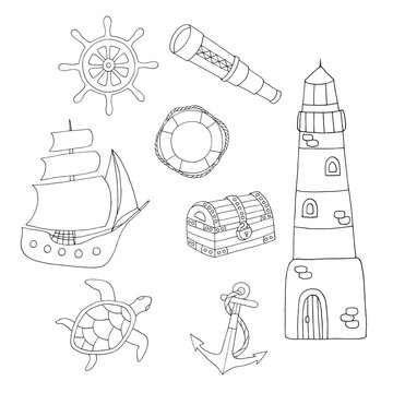 Coloring page with sea set