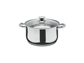 Casserole kitchen kettle dishes silver plated steel isolate white background.