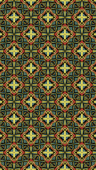 Ornate geometric pattern and abstract multicolored background