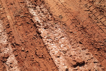Close up the Dirt Road Texture with Tire Marks