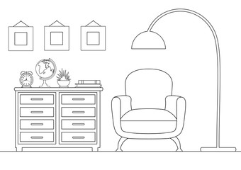 Vector sketch of the reception room. Linear illustration.