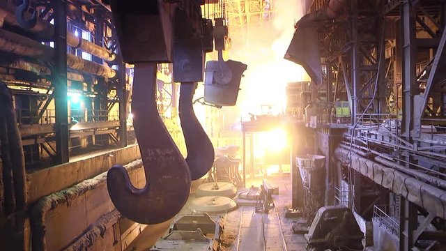Equipment in the steel smelting plant. Industrial details of metallurgical factory or plant. Details of steel smelting