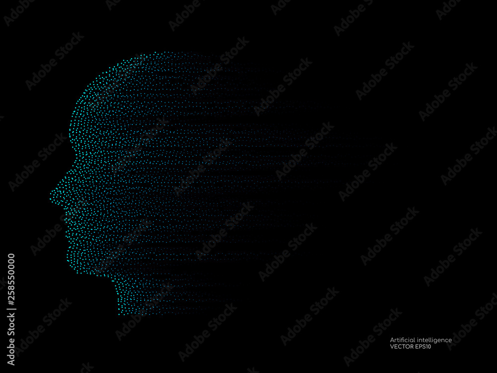 Aufkleber artificial intelligence technology concept human head shape with light dots particles blue color on 