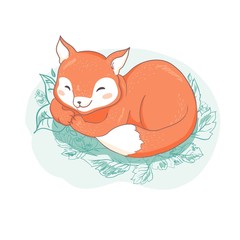 Vector cute fox. Cartoon style. Tribal animals portrait. Doodle illustration.