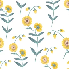 Schilderijen op glas Seamless floral pattern with yellow flowers on white background © Julia