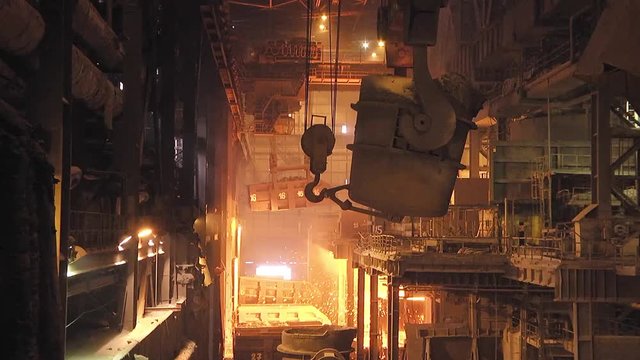 Equipment in the steel smelting plant. Industrial details of metallurgical factory or plant. Details of steel smelting
