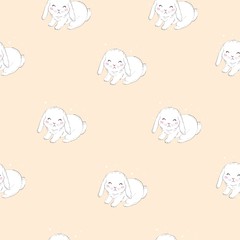 Seamless pattern with cartoon bunnies for kids. Abstract art print. Hand drawn background with cute animals. Vector illustration