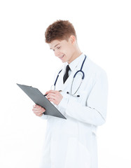 doctor pediatrician with documents.isolated on a white background
