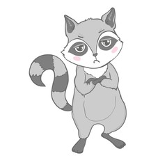 Raccoon cute cartoon animal icon isolated on white background, vector illustration