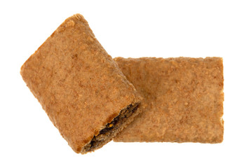 Top view of two blueberry fig bars isolated on a white background.