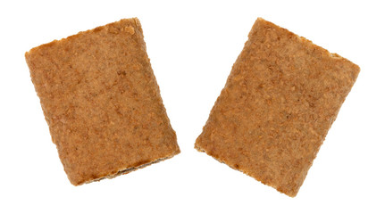 Top view of two blueberry fig bars isolated on a white background.
