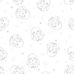 Seamless pattern with cartoon bunnies for kids. Abstract art print. Hand drawn background with cute animals. Vector illustration