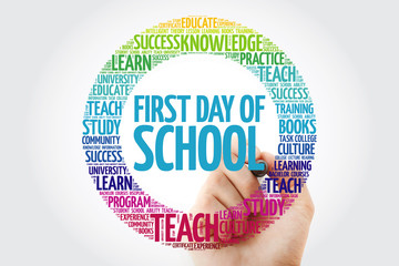 First day of school word cloud collage with marker, education concept background
