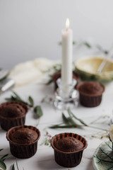 Sweet pastries, muffins and cupcakes on the table