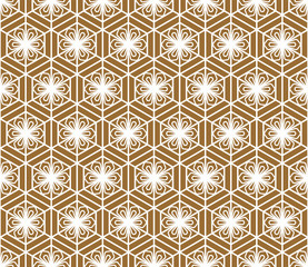 Seamless traditional Japanese ornament.Golden color background.White lines.