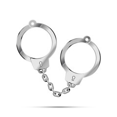 Realistic metal police handcuffs with shadow isolated on white