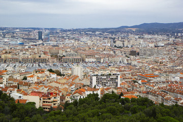 Panorama of Marseille from Basilique Notre Dame de la Garde, .Marseille, France