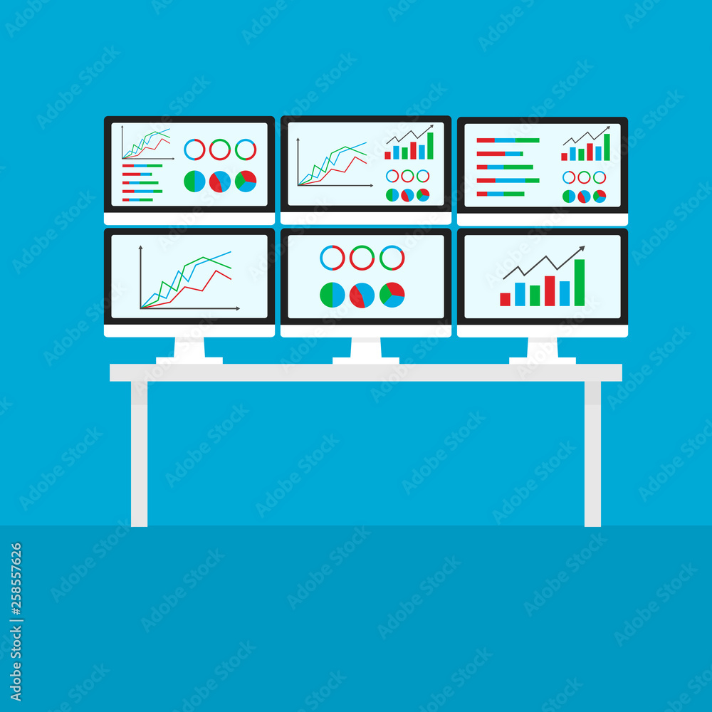 Poster flat design modern. data optimization, data management, analysis, data process system flat vector il
