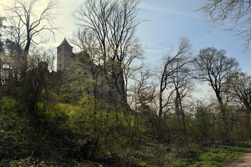 Fototapeta na wymiar ruins of old castle on rocks 