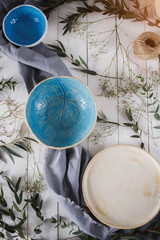 set of dishware. Ceramic plates