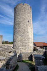 Fototapeta na wymiar Burgruine Wolfstein old castle ruins with tower, blue sky