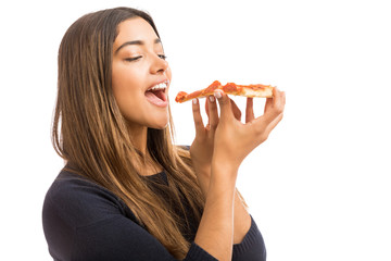 Woman Eating Fast Food On Weekend