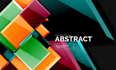 Glossy mosaic style geometric shapes - squares and triangles on black