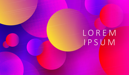 Abstract bright red design with randomly drawn multicolored circles