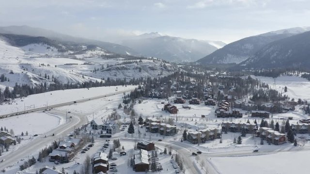 Aerial View Winter Day Snowy Town Keystone Colorado USA
