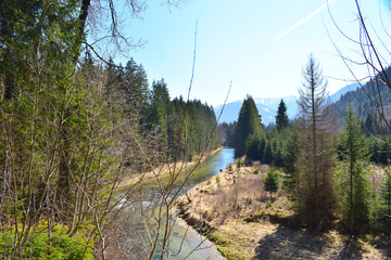 The river Ammer and the bavarian Alps