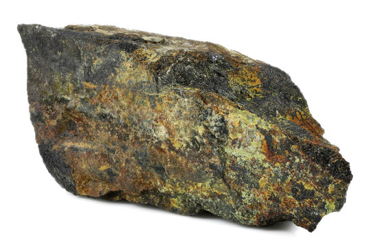 uranium ore (pitchblende with uranophane) from Australia isolated on white background