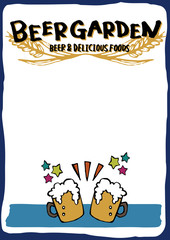 ビアガーデン　ビールの手書きイラスト素材　フレーム